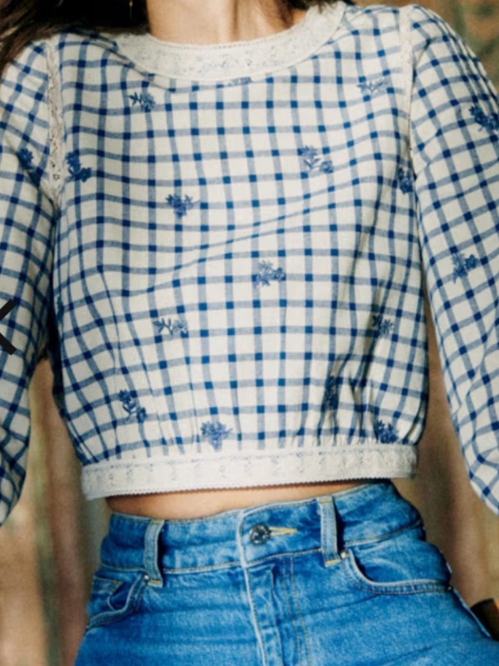 Sezane Thalyna Blouse Blue Floral Embroidery - Picture 2 of 9